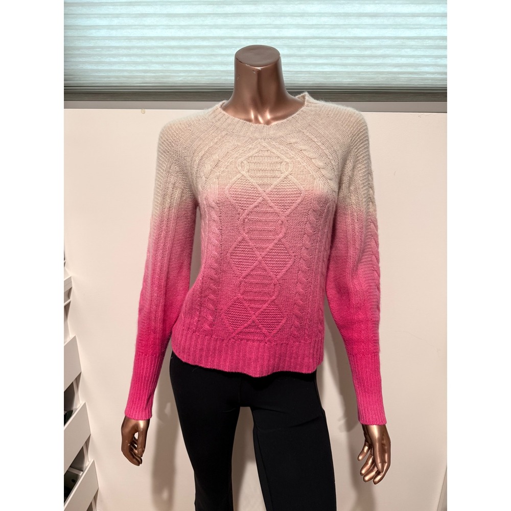 White + Warren Pink Off White Ombre 100% Cashmere Delicate Cable Knit Sweater XS